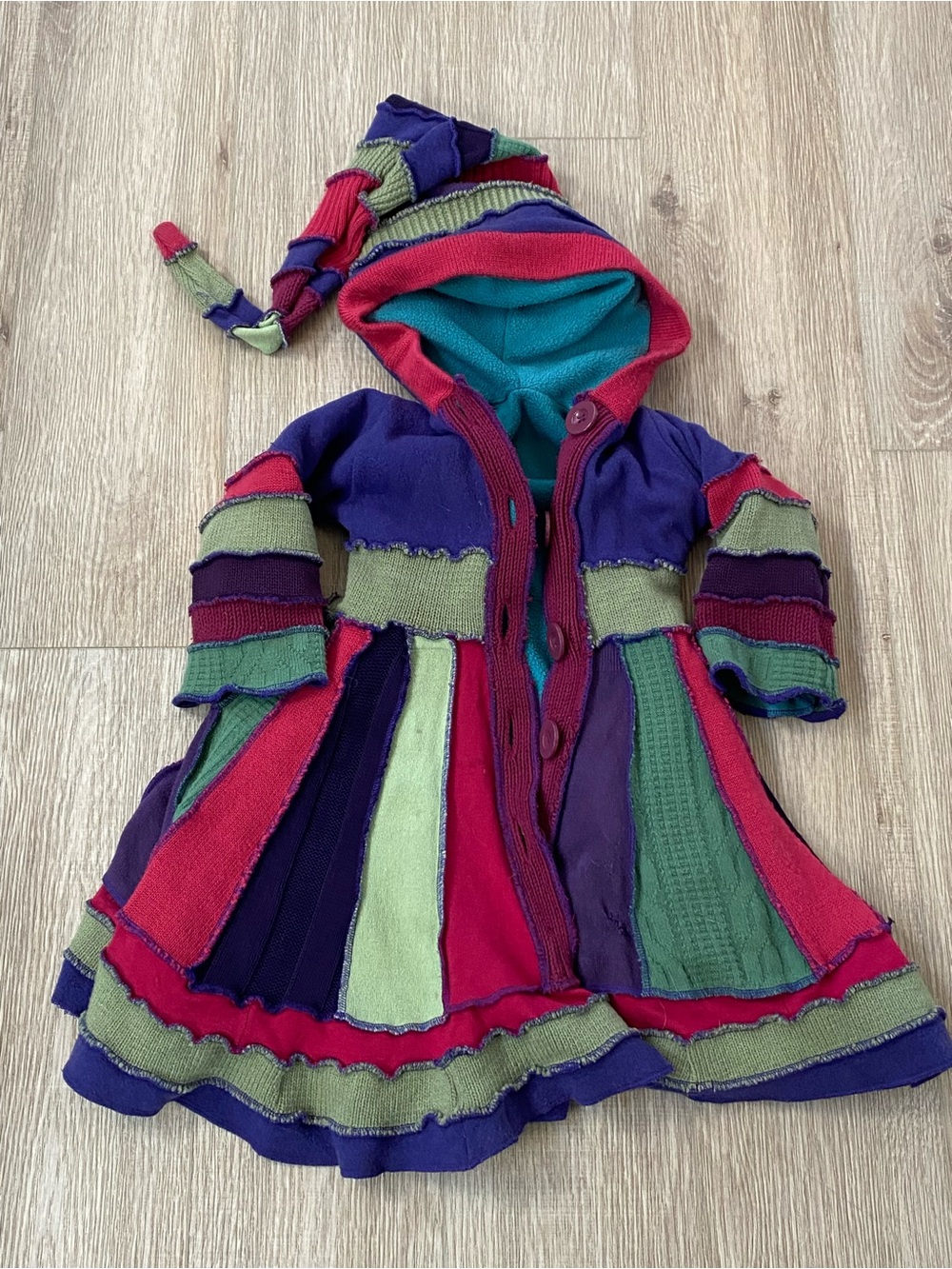 Kids Girls Hippie Bohemian Gypsy Handmade Sweater Jacket With Hood - No tag.